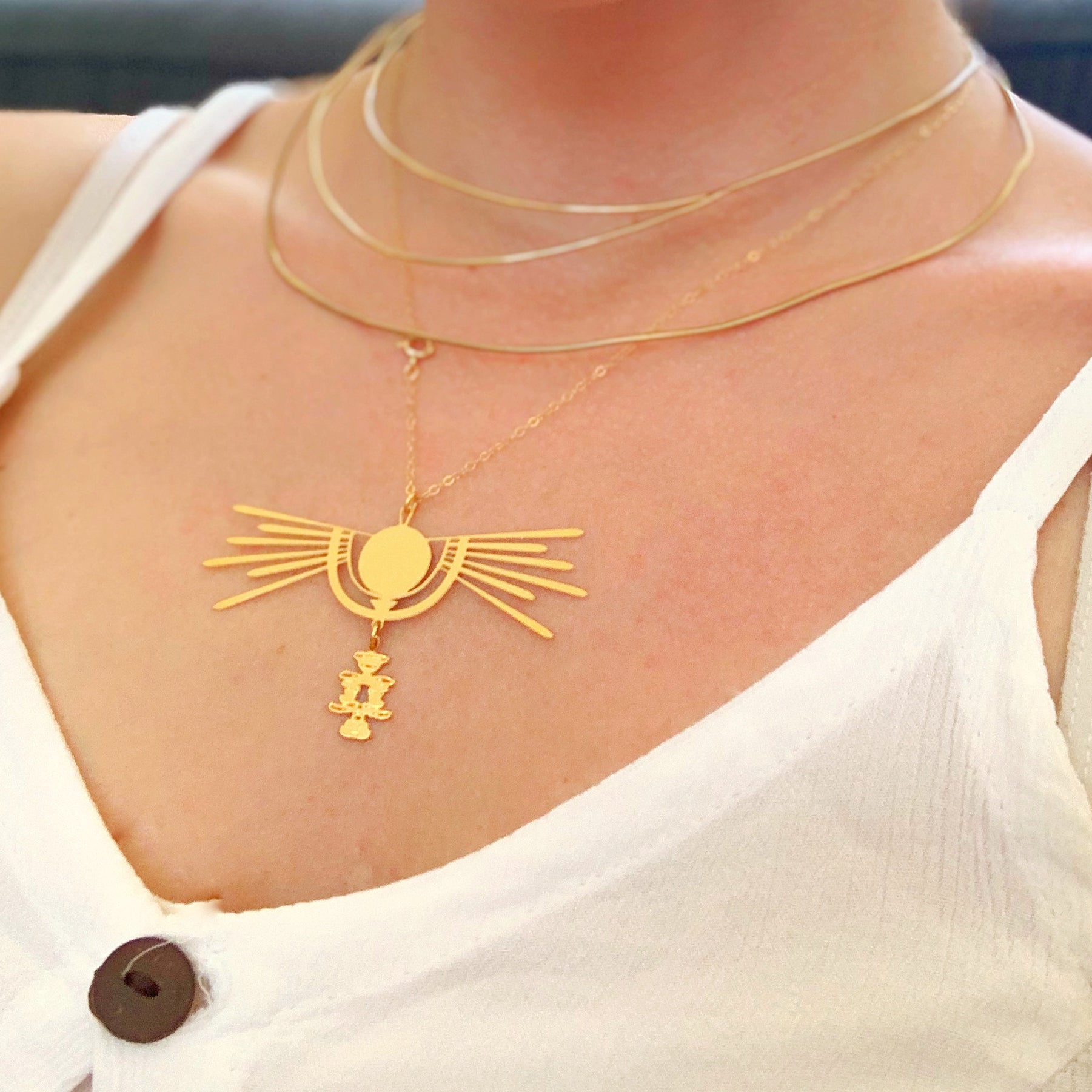 Rael Cohen Egyptian Inspired RA Necklace In Gold