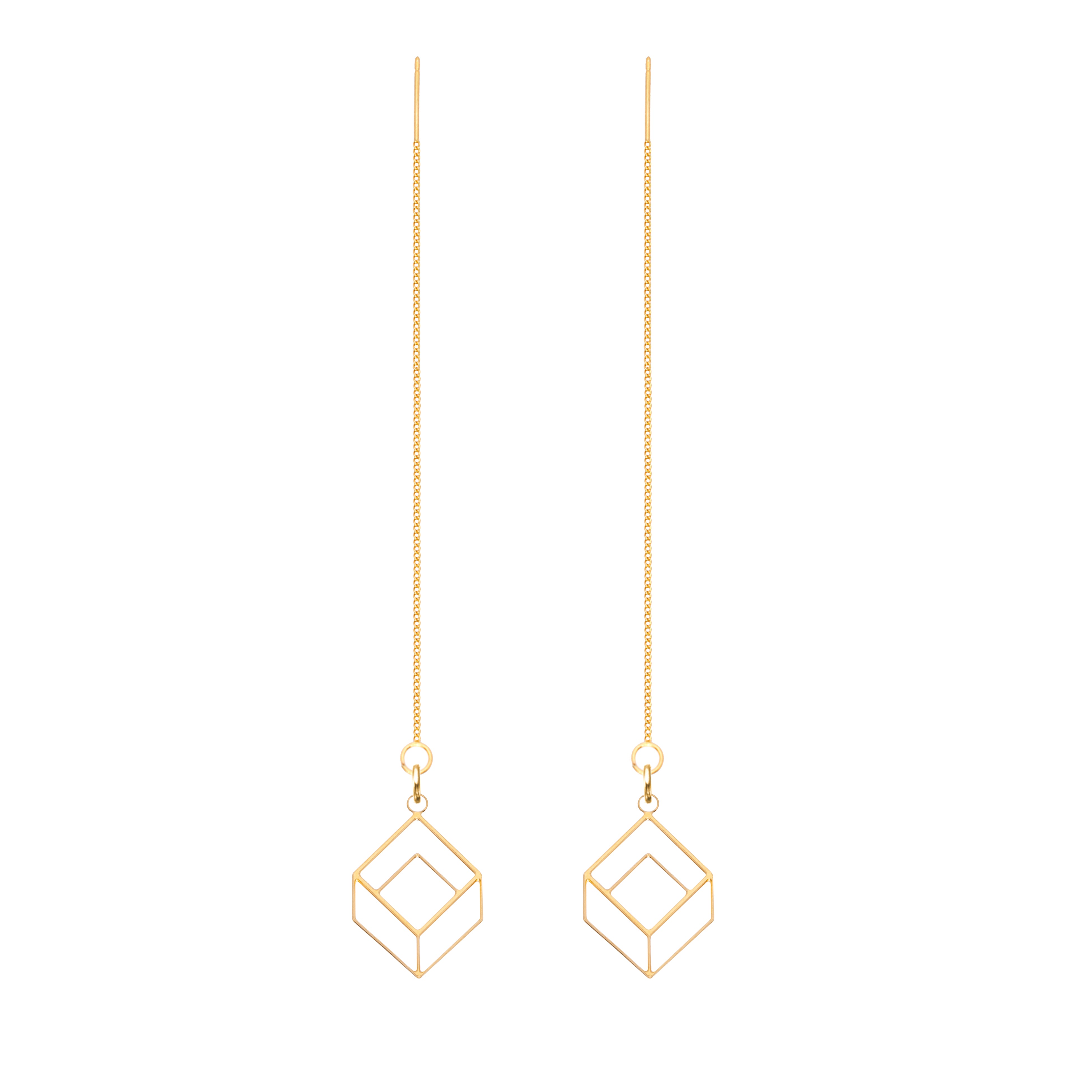 Rael Cohen 3D Cube Shaped Charm Threader Earrings In Gold
