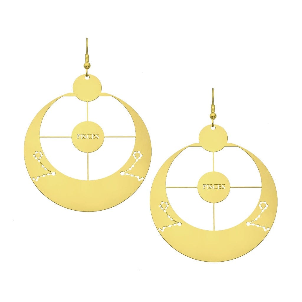Rael Cohen Pisces Zodiac Inspired Earrings. With Constellation Pattern Cut Out In Gold