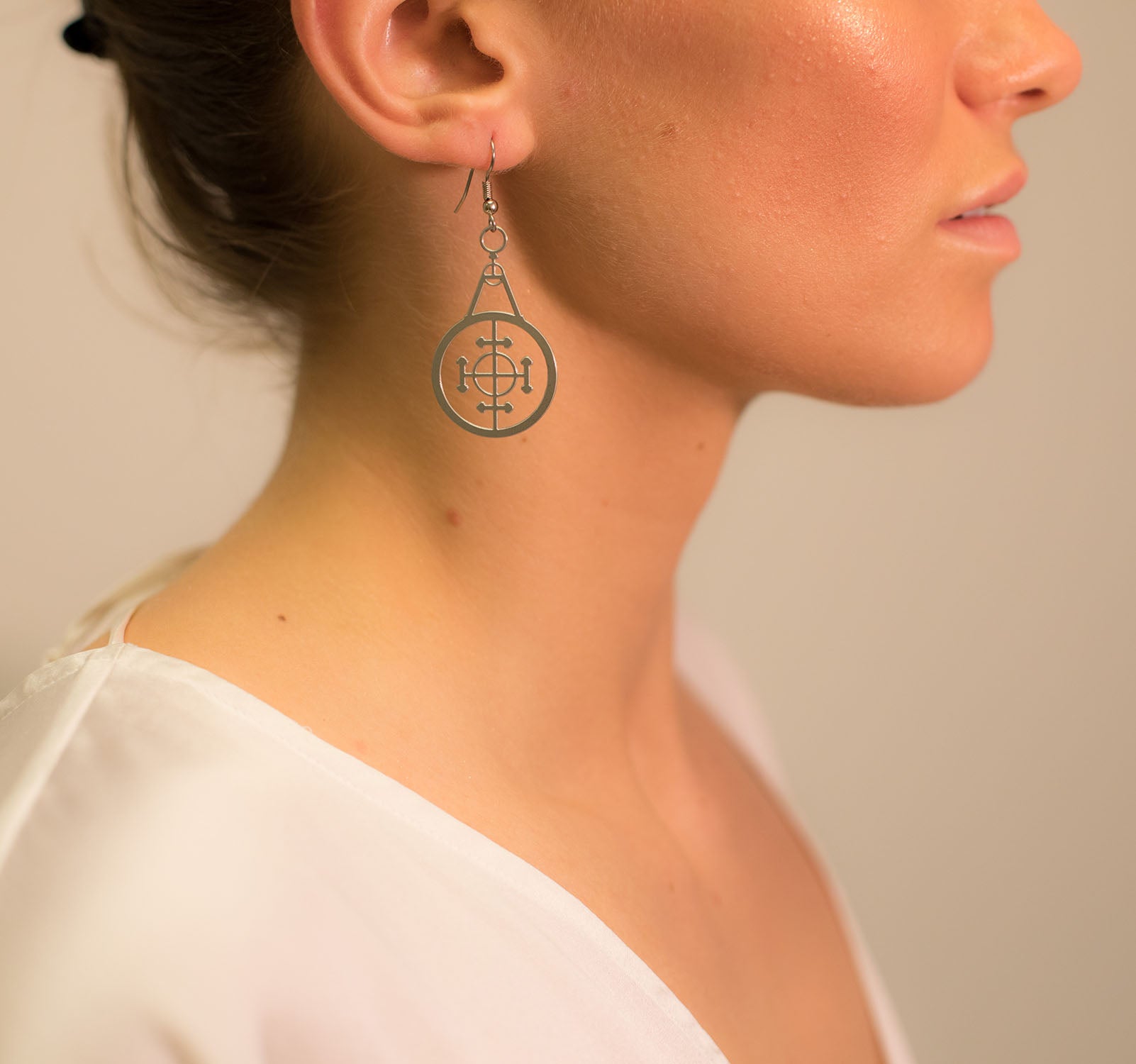 Rael Cohen Alchemy Symbol Inspired Drop Earrings In Silver