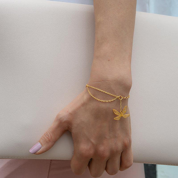 Rael Cohen Butterfly Dainty Charm Bracelet In Gold