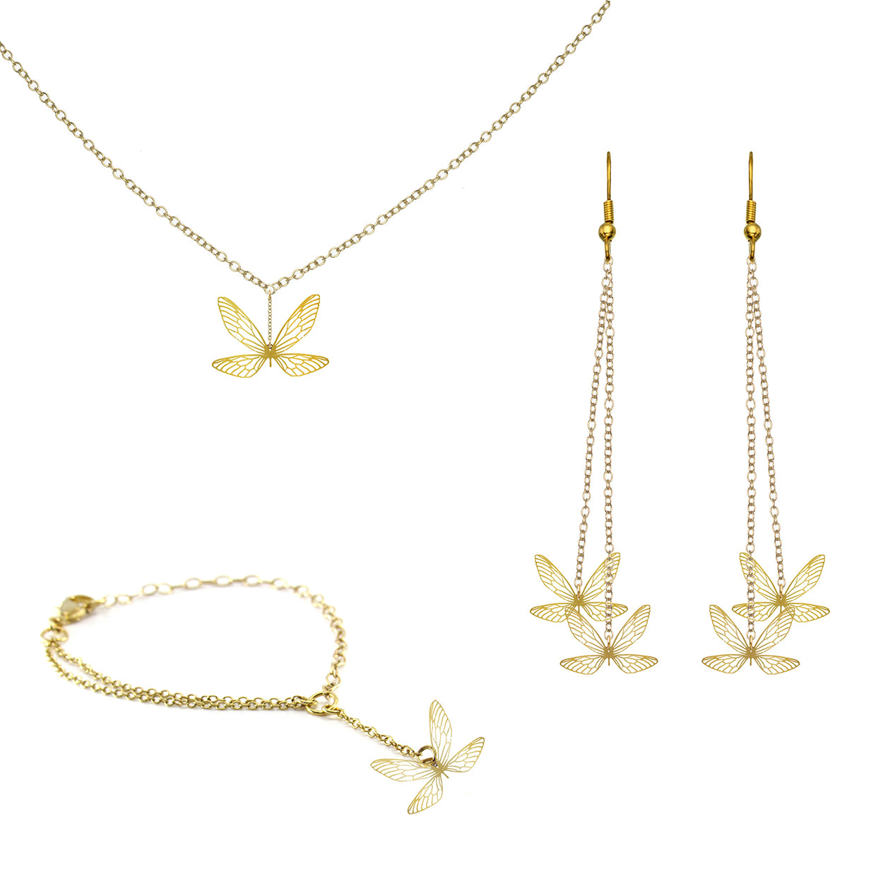 Rael Cohen Butterfly Dainty Charm 3 Piece Jewelry Set In Gold