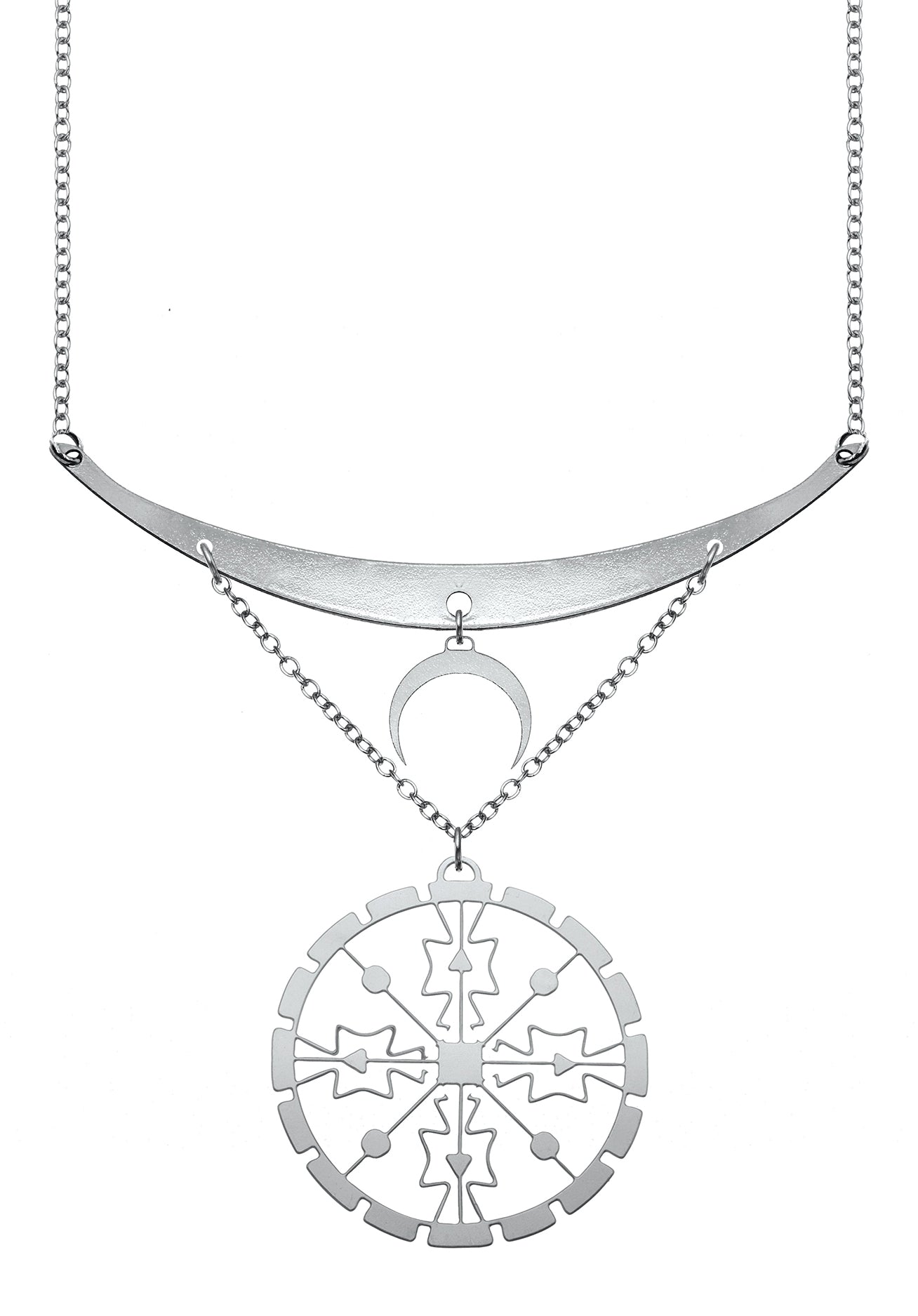 Rael Cohen Mayan Inspired Moon Statement Necklace In Silver