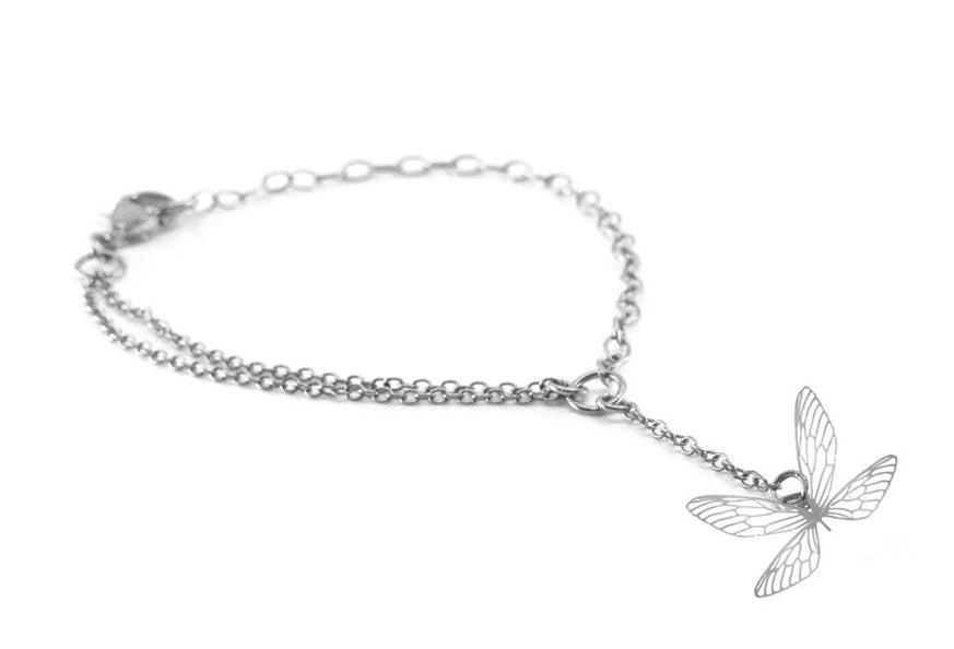 Rael Cohen Butterfly Dainty Charm Bracelet In Silver