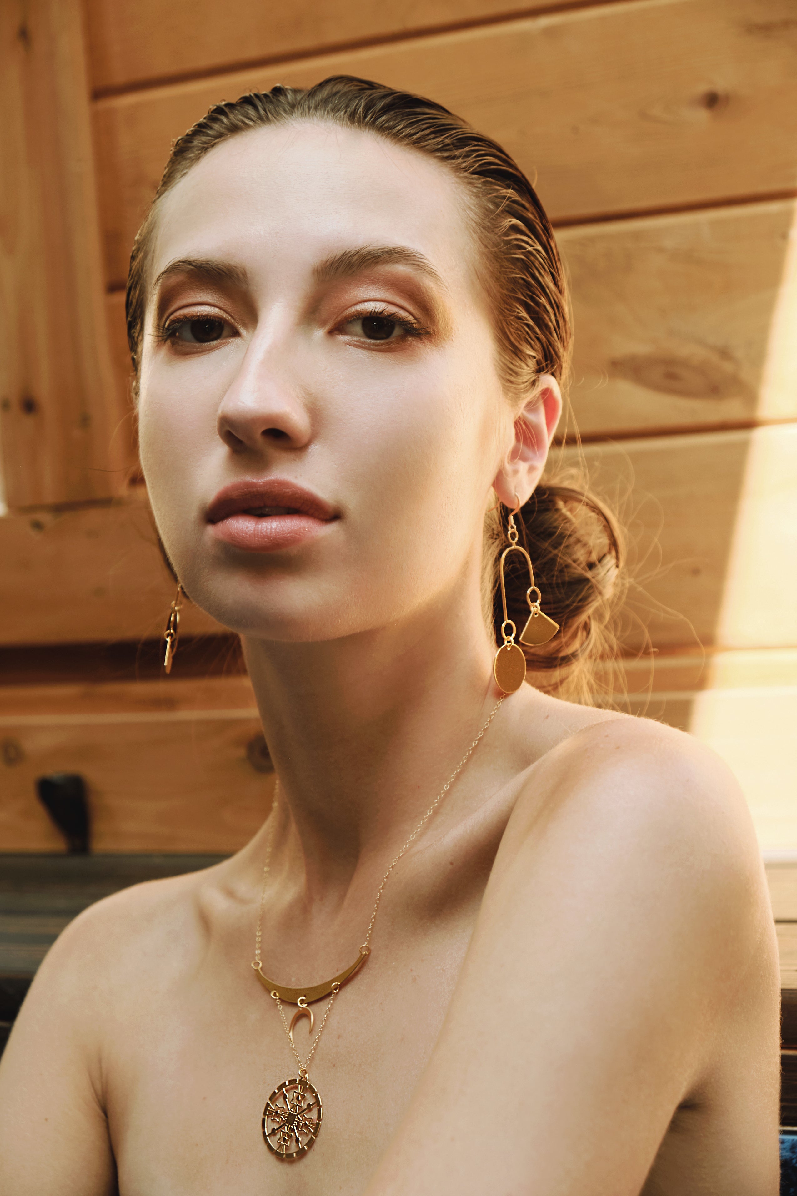 Rael Cohen Asymmetrical Drop Earrings With Luna Alter Necklace In Gold