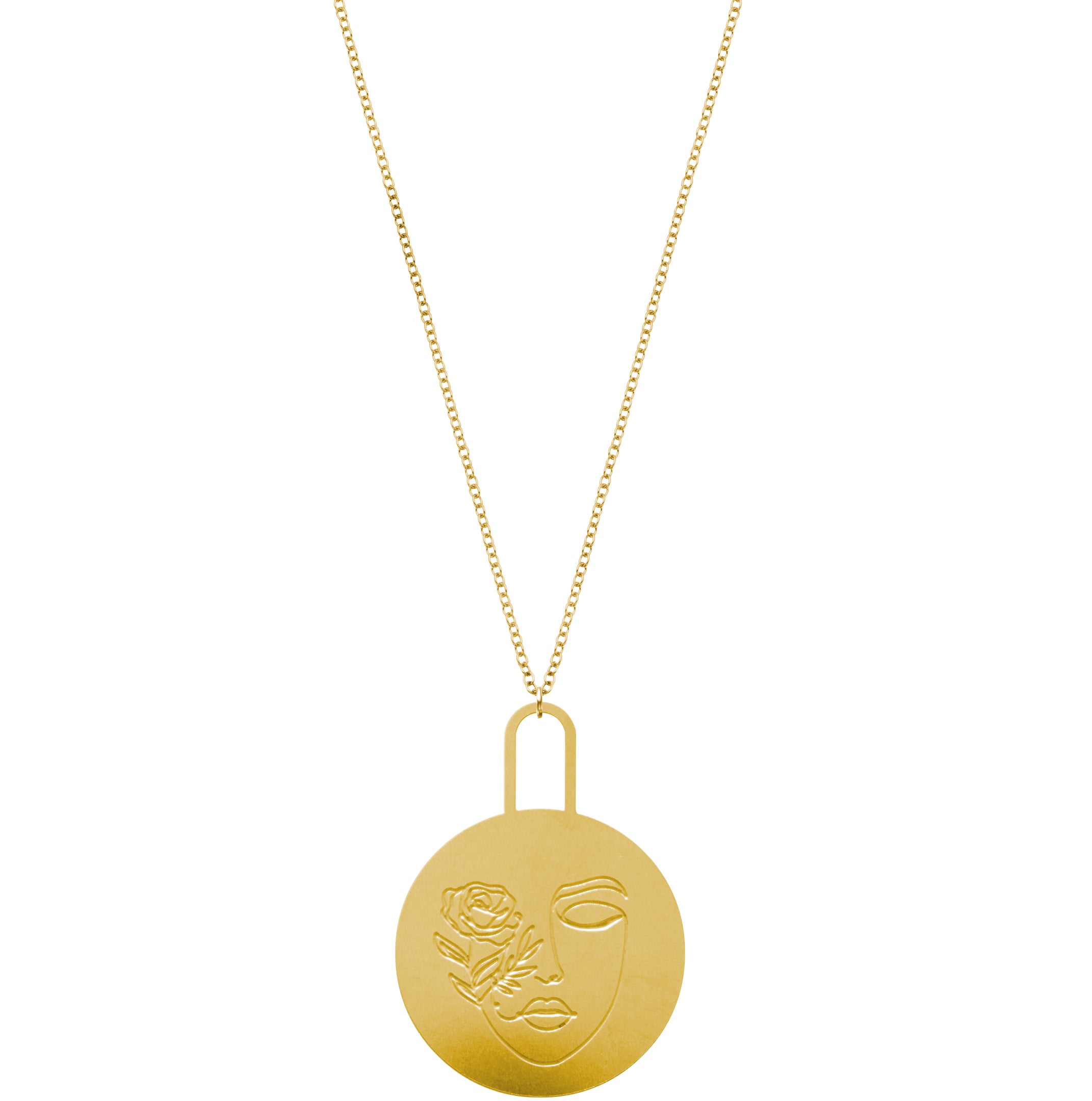 Rael Cohen Hand Drawn Rose Engraved Necklace In Gold