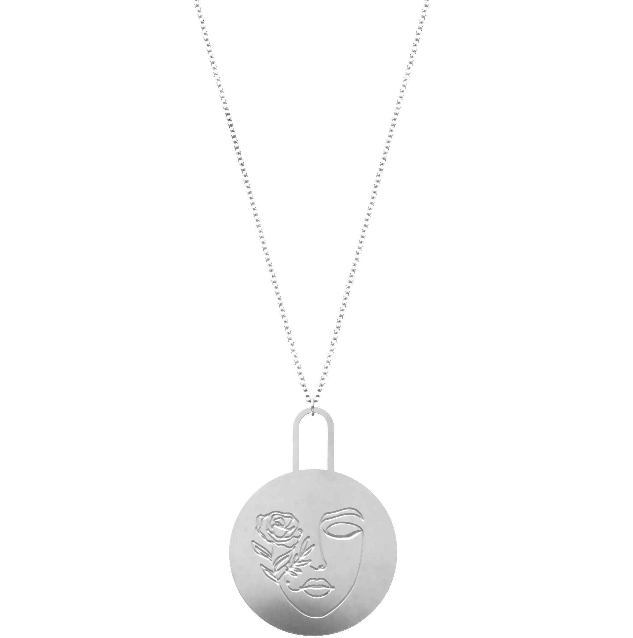 Rael Cohen Hand Drawn Rose Engraved Necklace In Silver