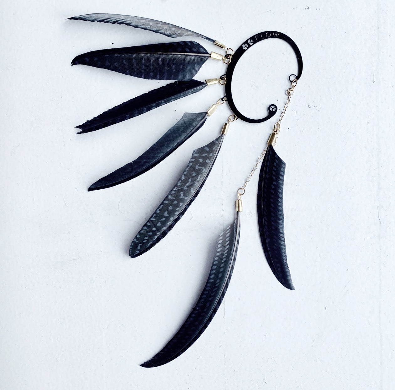 Skaoi Black Speckled Feather Ear Cuff