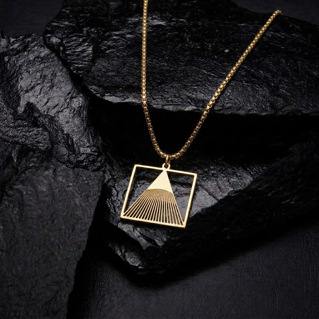 Mens Gold Pyramid Necklace