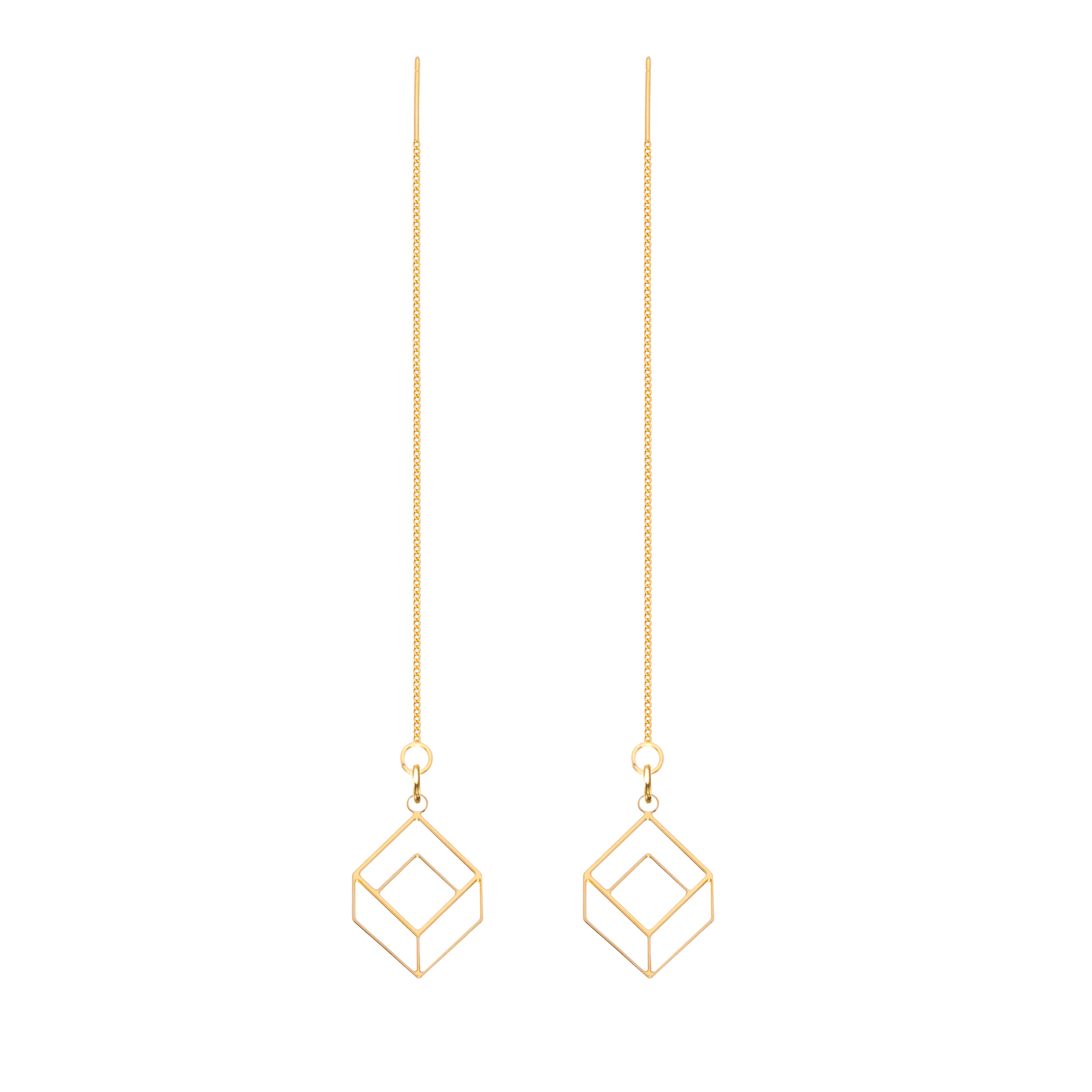 Threader Earrings with Cube Jewelry