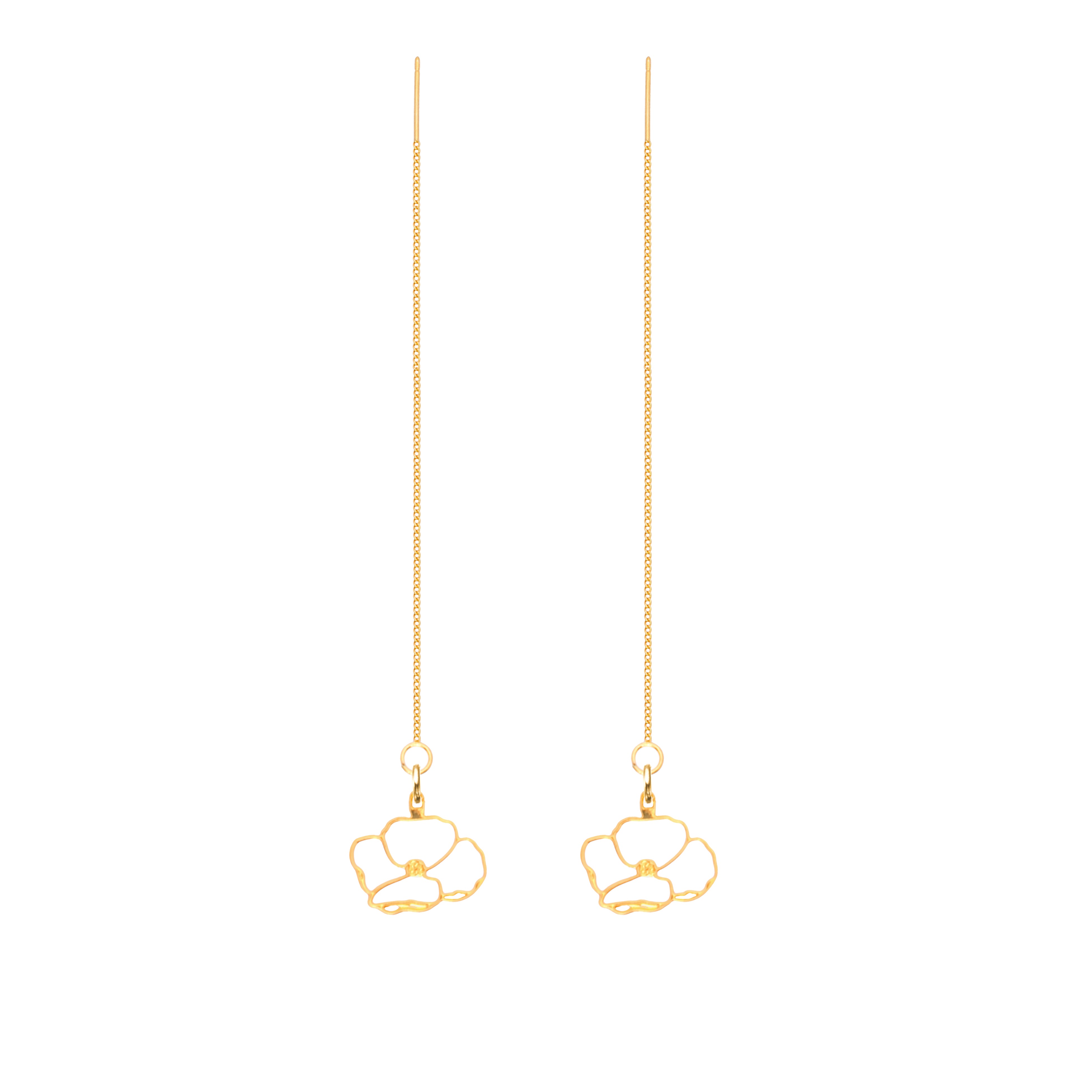 gold threader earrings with flowers