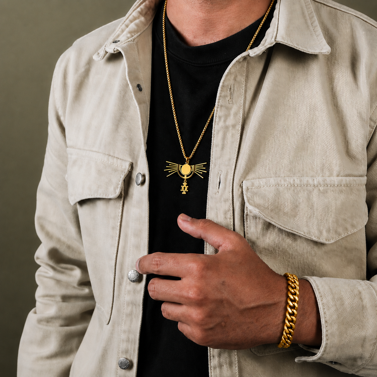Mens Jewelry - Ancient Egyptian Gold Ra Necklace