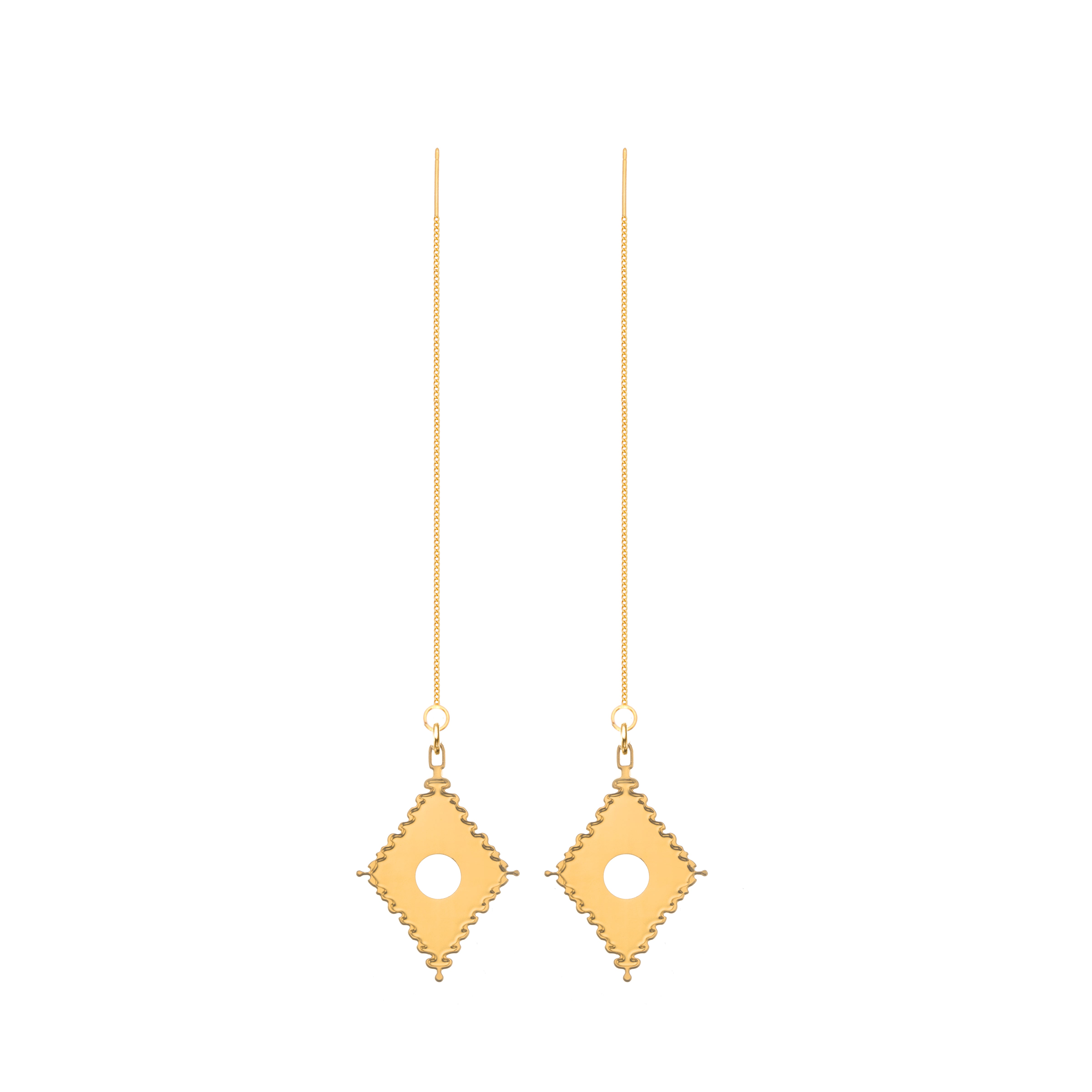 gold threader earrings with diamonds