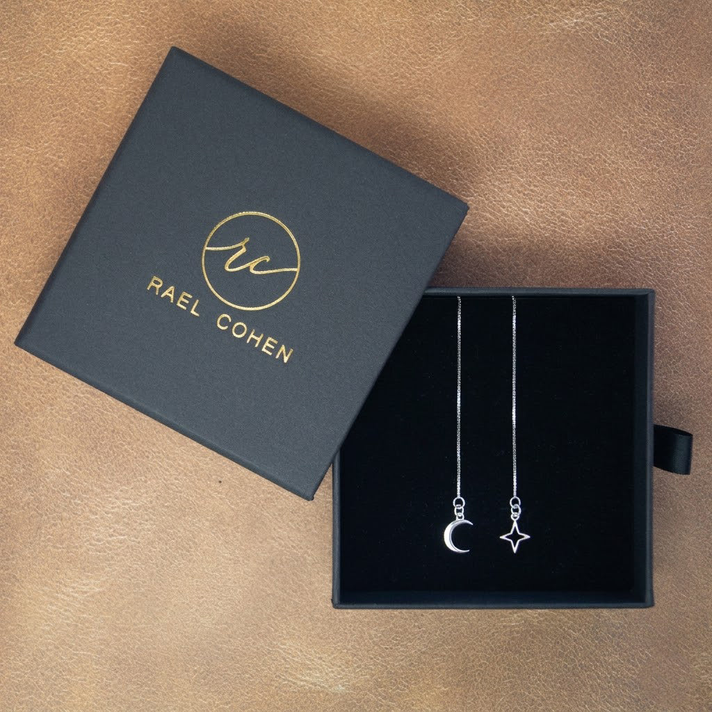 Silver Moon and Star Threader Earrings