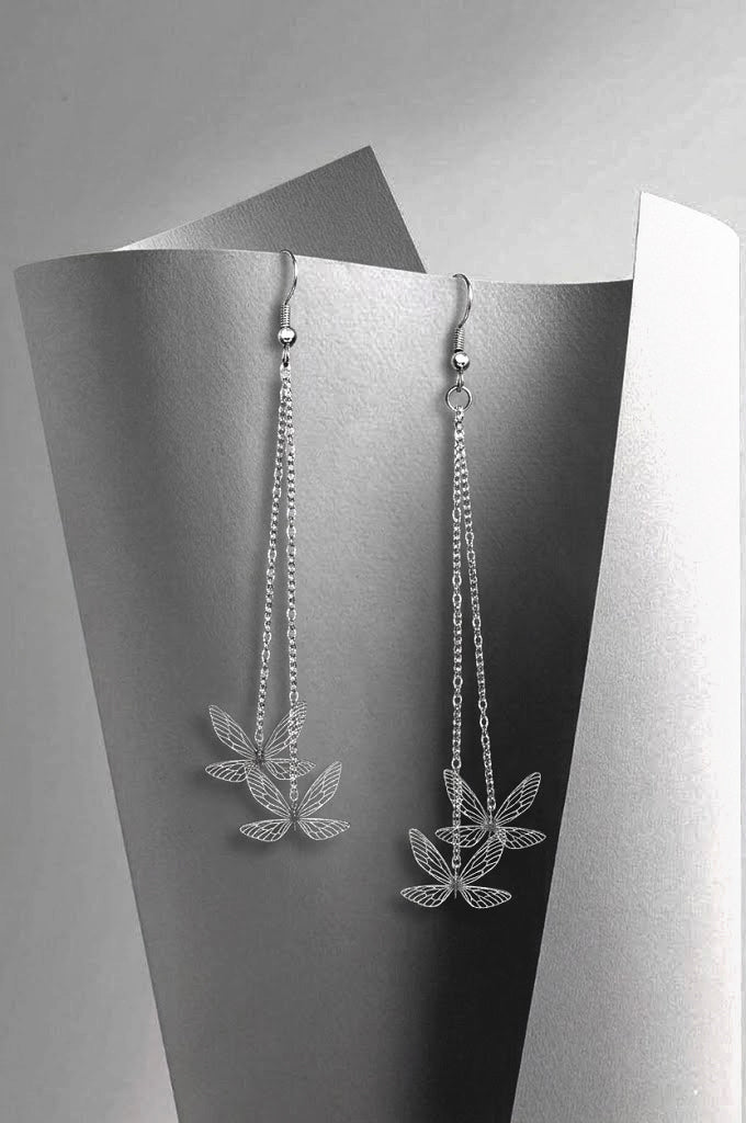 Silver Butterfly Dangle Earrings