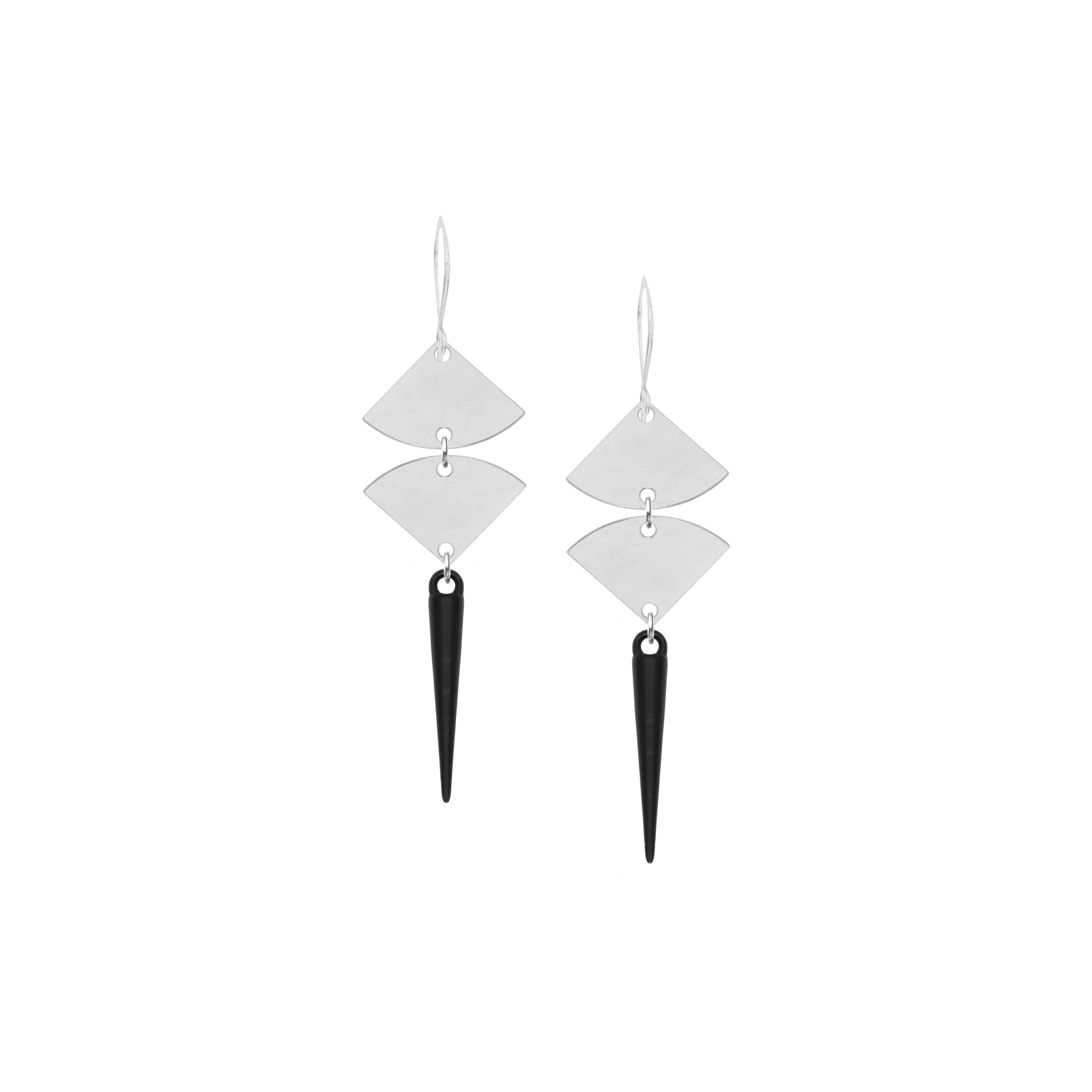 Silver earrings with black spikes