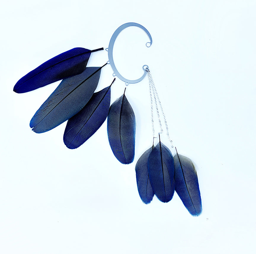 Blue Feather Ear Cuff - Macaw Feathers