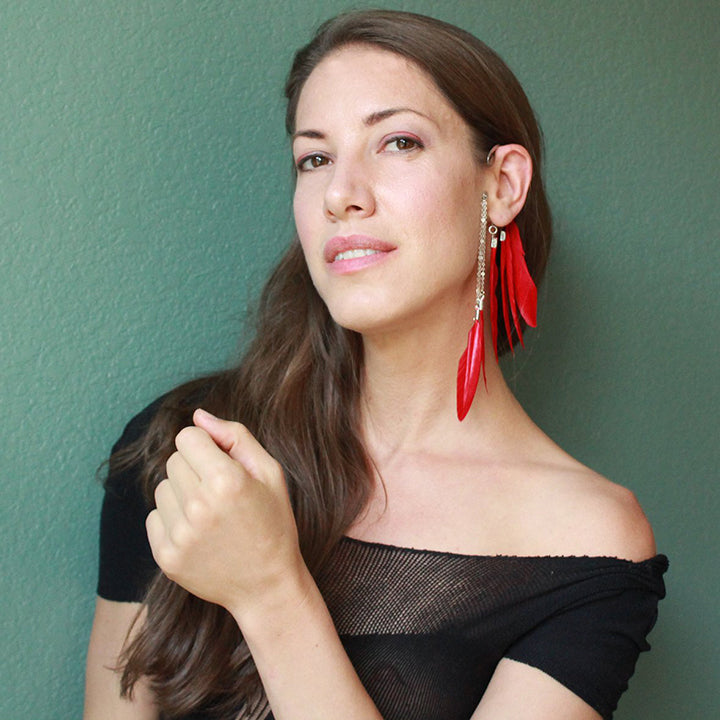 Red Feather Ear Cuff