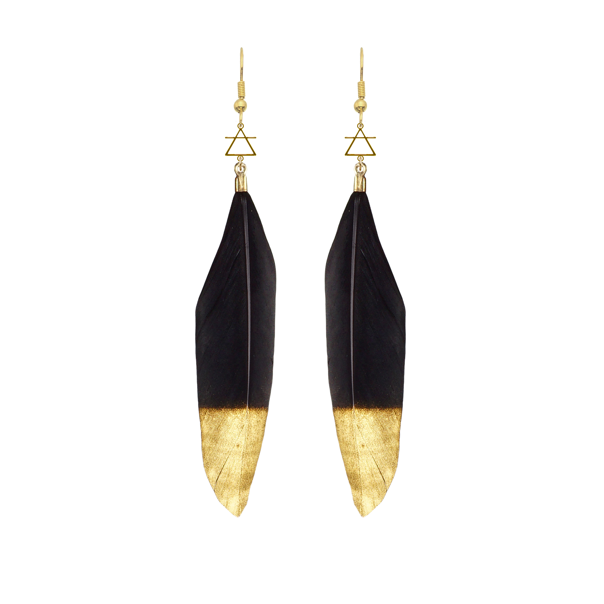 Black Feather Earrings with Symbols
